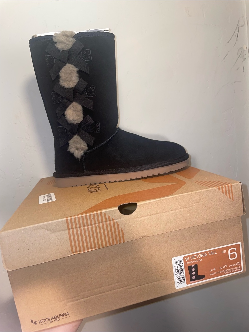 Koolaburra Black Tall Shearling Bow Pom Boots